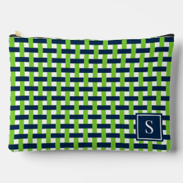Preppy-Korbegeflecht – Navy & Lime Monogramm Zubehörtasche