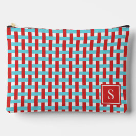 Preppy-Korbegeflecht – Rot & Türkis Monogramm Zubehörtasche