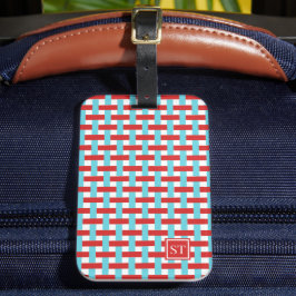 Preppy-Korbegeflecht – rotes und türkis Monogramm Gepäckanhänger