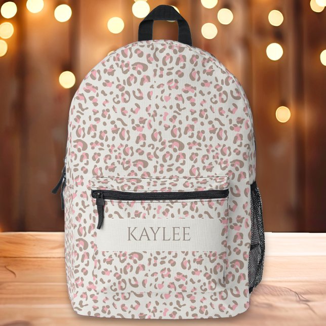 Preppy Leopard Animal Print Individuelle Name Bedruckter Rucksack (Von Creator hochgeladen)