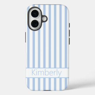 Preppy Light Blue Striped with Name  iPhone 16 Hülle