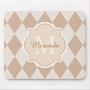 Preppy Light Brown Raute Girl Monogram und Name Mousepad
