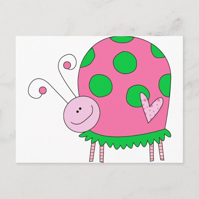 Preppy Lil Pink und Green Ladybug Postkarte (Vorderseite)