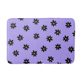Preppy Lila Black Floral Simple Blume Pattern Badematte