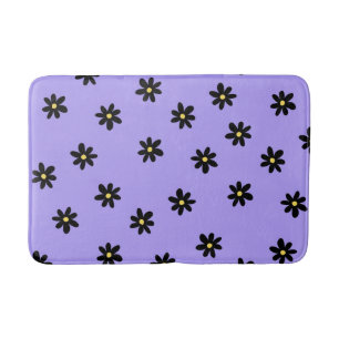 Preppy Lila Black Floral Simple Blume Pattern Badematte