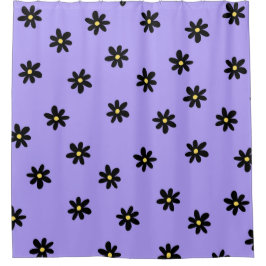 Preppy Lila Black Floral Simple Blume Pattern Duschvorhang