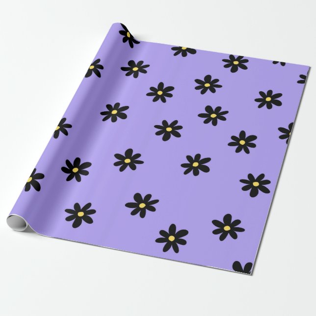 Preppy Lila Black Floral Simple Blume Pattern Geschenkpapier (Ungerollt)