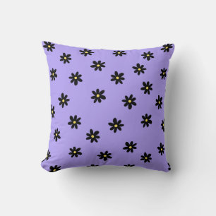 Preppy Lila Black Floral Simple Blume Pattern Kissen