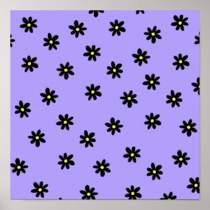 Preppy Lila Black Floral Simple Blume Pattern Poster