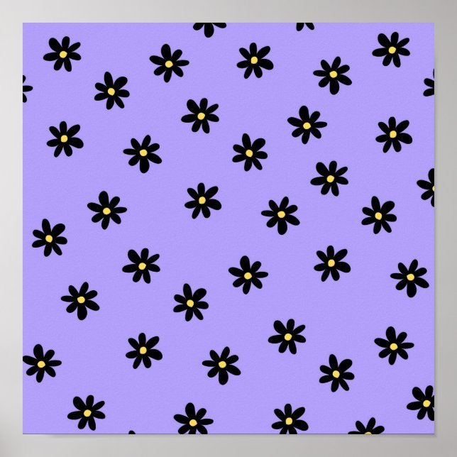 Preppy Lila Black Floral Simple Blume Pattern Poster (Vorne)
