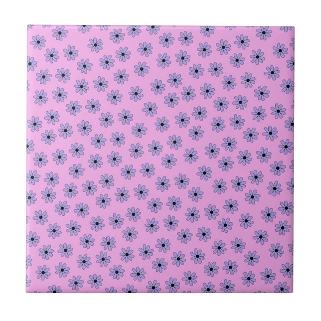 Preppy Lila Blue Hippie Blume Muster Fliese (Vorderseite)