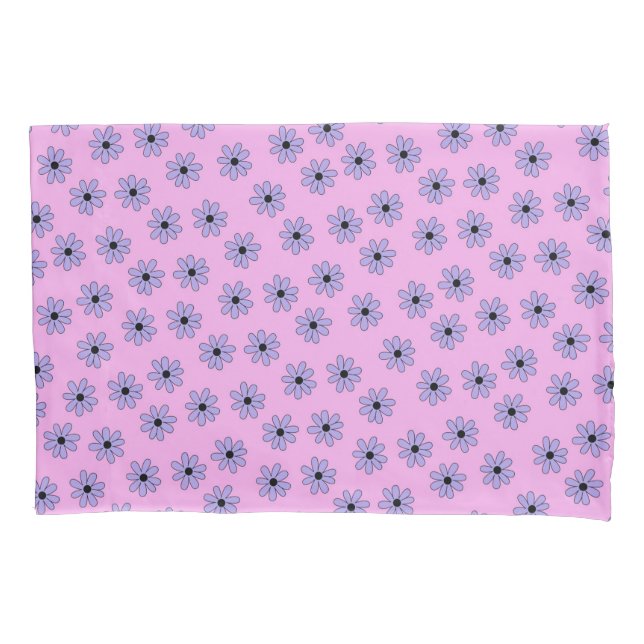 Preppy Lila Blue Hippie Blume Muster Kissenbezug (Vorderseite)
