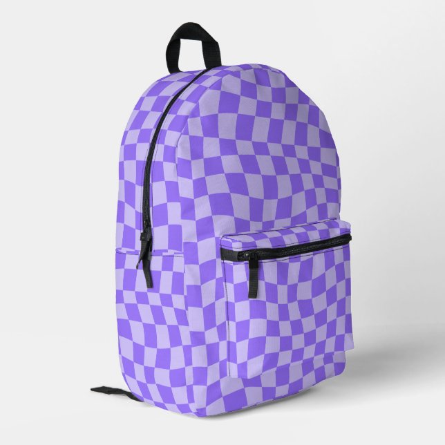 Preppy Lila Checked Backpack Bedruckter Rucksack (Rückseitige Ecke links)