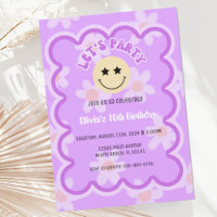 Preppy Lila Daisy Y2K Happy Face Party Geburtstag