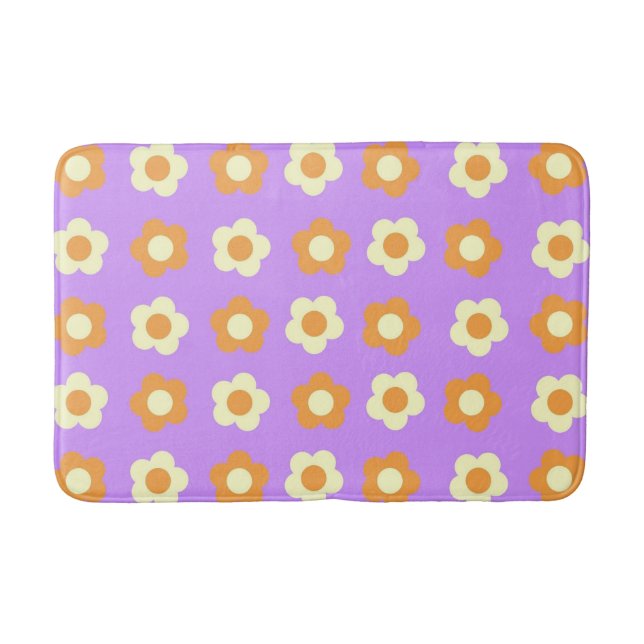 Preppy Lila Orange Floral Simple Blume Pattern Badematte (Vorderseite)