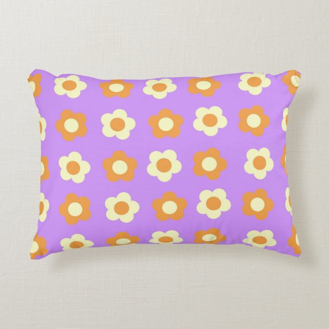 Preppy Lila Orange Floral Simple Blume Pattern Dekokissen (Vorderseite)