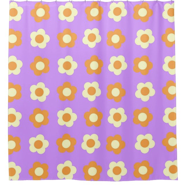 Preppy Lila Orange Floral Simple Blume Pattern Duschvorhang (Vorderseite)