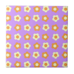 Preppy Lila Orange Floral Simple Blume Pattern Fliese