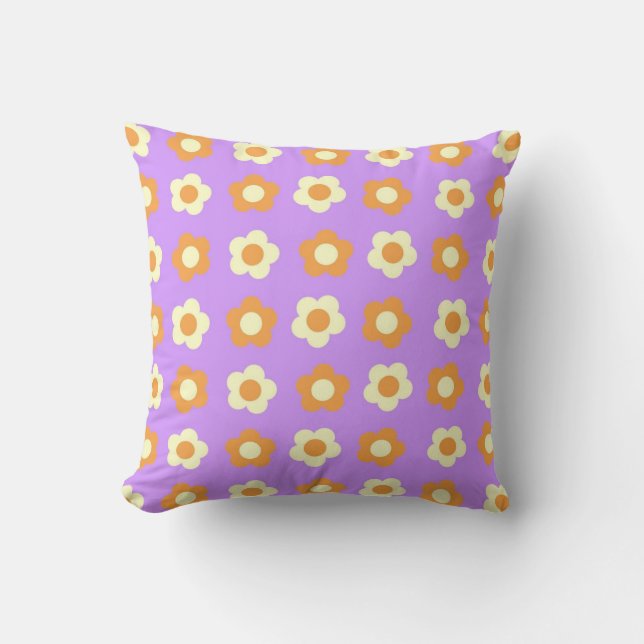 Preppy Lila Orange Floral Simple Blume Pattern Kissen (Vorderseite)
