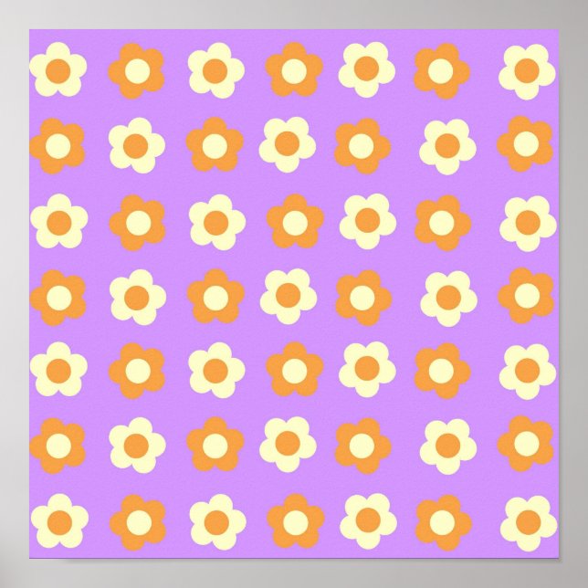 Preppy Lila Orange Floral Simple Blume Pattern Poster (Vorne)