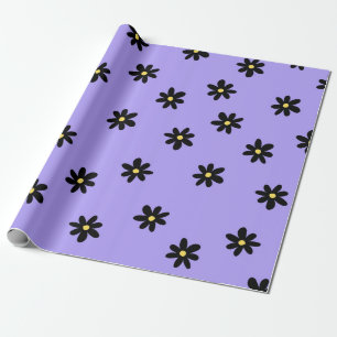 Preppy Lila Schwarzes Florales Einfaches Blumenmus Geschenkpapier