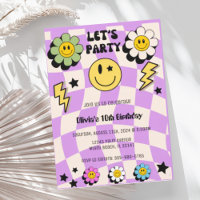 Preppy Lila Y2K Retro Happy Face Party Geburtstag