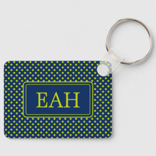 Preppy Lime Green Polka Dot auf Navy Blue Monogram Schlüsselanhänger