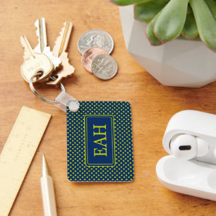 Preppy Lime Green Polka Dot auf Navy Blue Monogram Schlüsselanhänger