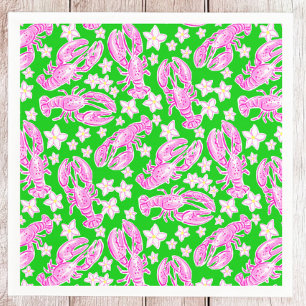 Preppy Lobster Blume Rosa grünes Muster Serviette