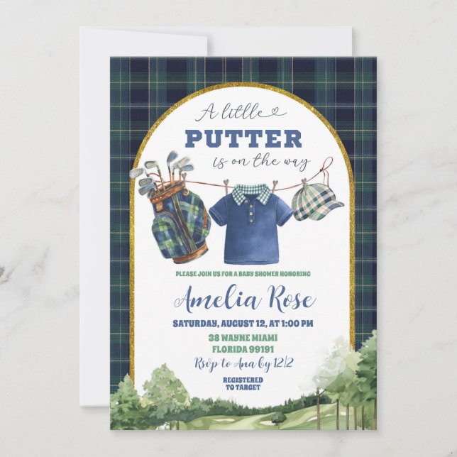 Preppy Luxury Golf Baby Shower Invitation Einladung (Vorderseite)
