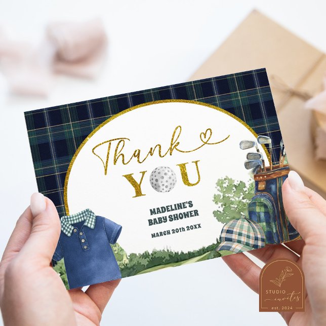 Preppy Luxury Golf Baby Shower Thank You Card Begleitkarte (Von Creator hochgeladen)
