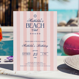 Preppy-Mädchen-Rosa-Beach-Club-Geburtstag Einladung
