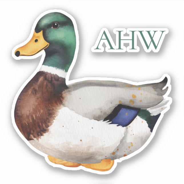 Preppy Mallard Duck Monogram Aufkleber (Vorderseite)