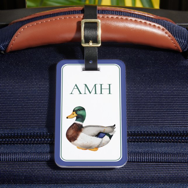 Preppy Mallard Duck Monogram Gepäckanhänger (Vorderseite Insitu 2)