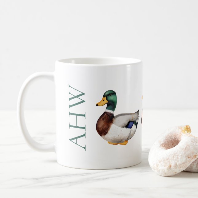 Preppy Mallard Duck Monogram Kaffeetasse (Mit Donut)