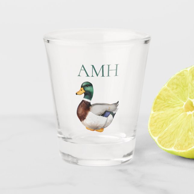 Preppy Mallard Duck Monogram Schnapsglas (Vorderseite)