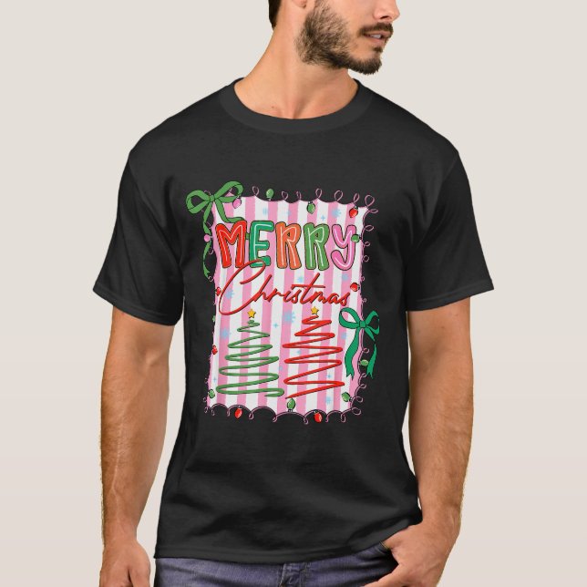 Preppy Merry Christmas Coquette Bow Xmas Holiday G T-Shirt (Vorderseite)