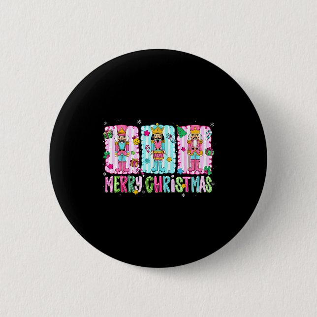 Preppy Merry Christmas Cute Nk Nutcracker Girl Wom Button (Vorderseite)