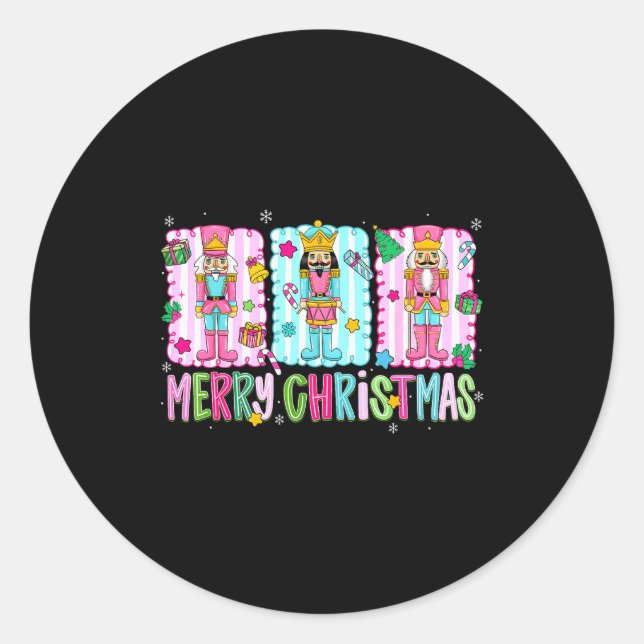 Preppy Merry Christmas Cute Nk Nutcracker Girl Wom Runder Aufkleber (Vorderseite)