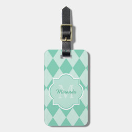 Preppy Minze Green Raute Girly Monogram und Name Gepäckanhänger