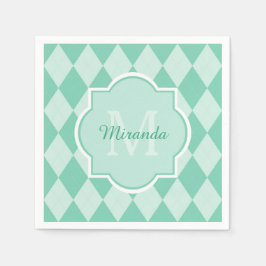 Preppy Minze Green Raute Girly Monogram und Name Serviette