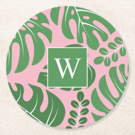 Preppy Mit Monogramm Monstera Palm Leaf Runder Pappuntersetzer