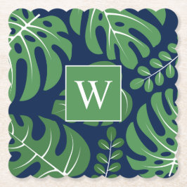Preppy Mit Monogramm Monstera Palm Leaf Untersetzer