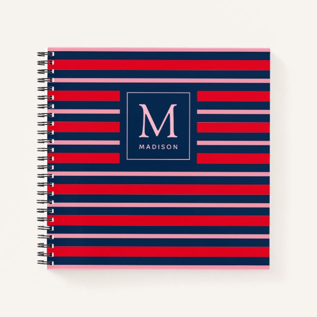 Preppy Mit Monogramm Striping Spiralnotebook Notizbuch (Vorderseite)