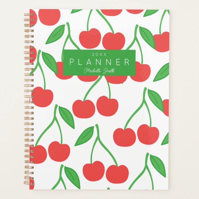 Preppy Modern Cherry Muster Personalisiert Planer (Vorderseite)