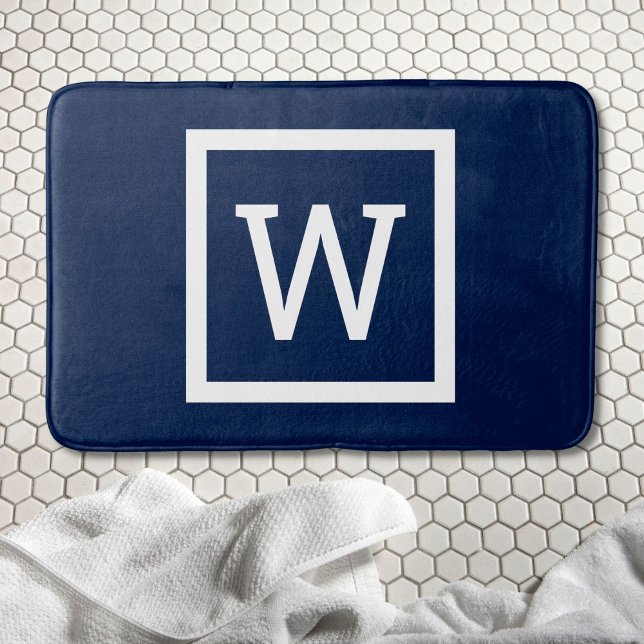 Preppy Modern Monogram Navy Blue Badematte (Preppy Modern Monogram Navy Blue Bath Mat)