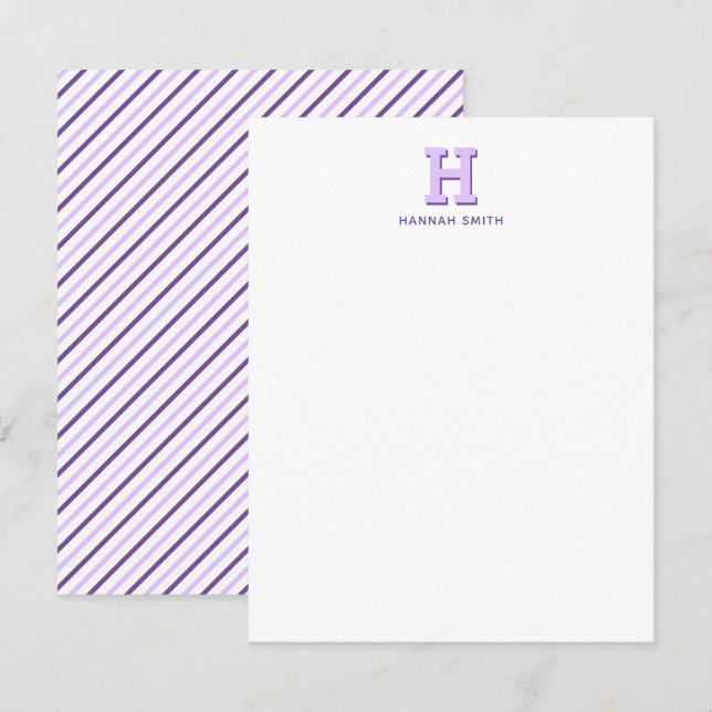Preppy Monogram and Strip Note Card Mitteilungskarte (Vorne/Hinten)