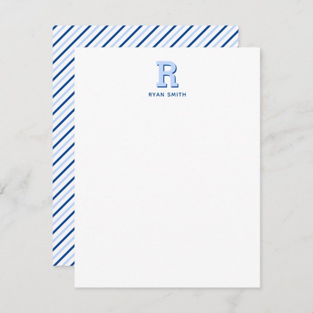 Preppy Monogram and Strip Note Card Mitteilungskarte (Vorne/Hinten)