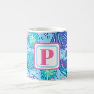 Preppy Monogram Beach Muschel Crab Kaffeetasse