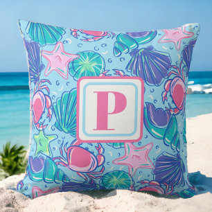Preppy Monogram Beach Muschel Crab Kissen